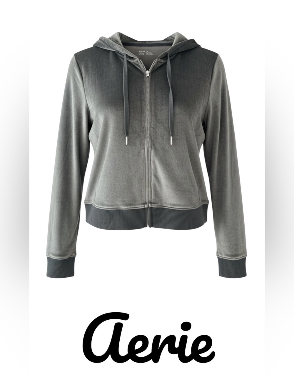 Aerie Gray Zip-Up  Luxurious Velvet Hoodie
